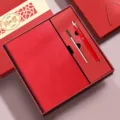 Red A4 notebook and pen gift set business office meeting note book custom logo box - Classic / Red Square Box / Red