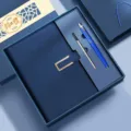 Business notebook gift set with metal pen in elegant blue box for office corporate branding. - U-Buckle / Blue Square Box / Royal Blue