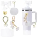 Kit αξεσουάρ κούπας Stanley λευκός φιόγκος καλαμάκι topper θήκη σιλικόνης μπρελόκ - Λευκό