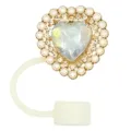 Hart Parel Strass Rietje Cover Schattige Beker Stofstop Siliconen Rietje Topper Voor Kop - Wit