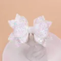 Glitter leather bow DIY accessory, sparkly iridescent hair tie and cup straw decorations. - G Style Bowknot Decoration / White