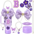 Ensemble d'accessoires pour gobelet violet compatible 40oz, avec noeuds, patchs et chaînes. - Lettre Joyeux Noël Style B