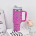 Pink leopard print 40oz tumbler with handle stainless steel vacuum insulated car cup big size - 1.1L-2L / 2nd Gen Rose Red Leopard