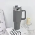 Large 40oz stainless steel tumbler with handle and straw lid, vacuum insulated travel mug in gray. - 1.1L-2L / Generation 1 Gray