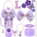 Lila Becher Zubehör Set kompatibel mit Stanley 40oz Tasse Schleife Perlenkette Patches - Buchstabe L