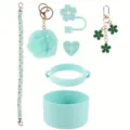 Set de 7 accessoires pour tasse Stanley housse en silicone paille breloque pompon - Cyan
