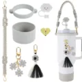 Zubehör-Set für Stanley Becher mit geflochtenem Riemen, Silikonboden und süßem Strohhalmdeckel. - Grau