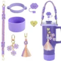 Lila Becher Zubehör Set mit geflochtenem Riemen, Silikonstiefel und Wolken Strohhalm Abdeckung. - Lila