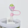 Cute pink glitter strawberry straw cover 10mm PVC reusable cup accessory for drinks - Pink