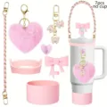 Pink tumbler accessories set 7pcs charm chain boot bow for cute cup decoration and daily use - Pink