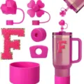 Silicone tumbler accessories set straw cover cup boot and letter patch for big water cup - Letter F