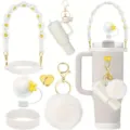 Set cinturino tazza margherita Stanley ciondolo simpatico pon pon bianco portachiavi paglia - Bianco