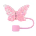 Rosa Glitzer Schmetterling Strohhalm Topper süße Silikon Staubschutz Kappe Zubehör - Rosa
