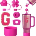 Pink tumbler accessory set replacement parts with straw cover and silicone boot for cups. - Letter G