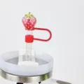 Cute glitter strawberry straw topper for 10mm tumblers, reusable silicone straw cover accessory. - Red