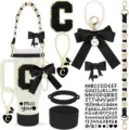 Stanley tumbler accessories set with silicone boot daisy strap letter charm bowknot 8pcs - Letter C