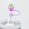 Purple glitter strawberry straw cover 10mm PVC reusable cup accessory in purple style. - Purple