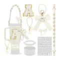 White gold tumbler accessories 8-piece set with letter A charms and cute bowknots. - White A
