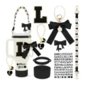 Stanley tumbler accessories 8-piece set with silicone boot, strap, bow and letter charms for daily use. - L