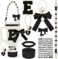 Tumbler accessories set 8pcs silicone boot strap letter charm bow for cup decoration - Letter E