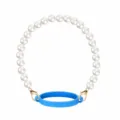 Pearl water bottle strap with blue silicone ring and gold clasps for cup handle decoration - Blue