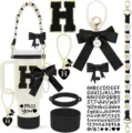 Stanley tumbler accessory set with silicone boot, letter patch charm, bows and strap charms. - Letter H