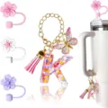 Set accessori per borraccia con portachiavi in resina lettera K e coperture per cannucce. - Lettera K