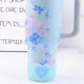 Insulated travel tumbler with vintage floral pattern and cute matching silicone bottom boot. - Bottle Sleeve / 7.5cm / Blue
