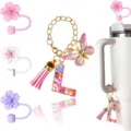 Set di accessori per tumbler con ciondolo a lettera glitterata e copricanna simpatici. - Lettera L