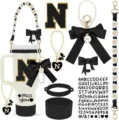 Stanley cup accessories set with silicone boot strap letter charms and bows for decor - Letter N