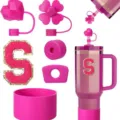 Pink tumbler accessories set with straw covers letter patch cup boot for 40oz cups - S