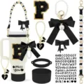 Stanley tumbler accessories set silicone boot strap bow keychain letter patches 8pcs - Letter P