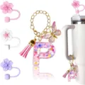 Set accessori per bicchiere con ciondolo lettera glitterato, charm farfalla e farfalla. - Lettera P