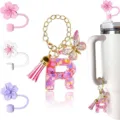 Set di accessori per bicchieri con ciondolo lettera R in resina e copripaglia a forma di fiore. - Lettera R