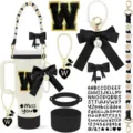 Stanley tumbler accessories set with cute bows daisy strap letter charms and silicone boot. - Letter W