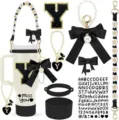 Stanley tumbler accessory set with silicone boot, pearl strap, bow charm, and patch. - Letter Y