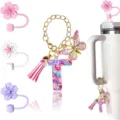 Glitter Lettera T Portachiave Farfalla Copertura per Cannuccia Accessori Tazza - Lettera T