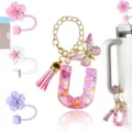 Simpatico portachiavi lettera U copertura per cannuccia di fiori di ciliegio per tazza - Lettera U