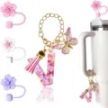 Set accessori per tumbler portachiavi lettere con copertura paglia di ciliegio - Lettera V