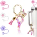 Set di accessori per bicchieri con ciondolo lettera Y glitterato, farfalla e copripaglia. - Lettera Y