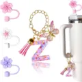 Set accessori per tazza con portachiavi lettera Z in resina e coperture per cannucce a fiore. - Lettera Z