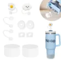 Silikon Becher Zubehör Set mit Strohhalmabdeckungen und Auslaufsicherungen. - Insgesamt 10 Teile / Transparentes Set A