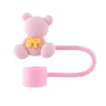 Cute pink bear silicone straw cover 10mm reusable dust plug for water cup accessories - Pink