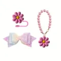 Stanley cup accessory detail, glitter bow, silicone straw cover and pearl chain pendant. - Pink Gradient