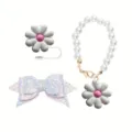 Stanley cup accessory set glitter bow daisy straw topper and pearl charm for cute decor - White
