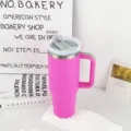 40oz stainless steel insulated tumbler with handle and straw large capacity pink travel mug - 1.1L-2L / 2nd Gen Plastic Spray Rose Red