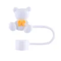 10mm Cute Bear Straw Cover Silicone Reusable Dust Cap Cup Accessory for Stanley Tumbler - White