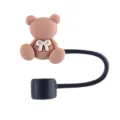 10mm reusable silicone straw cover with cute brown bear design for Stanley cup accessories. - Camel
