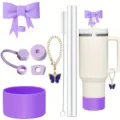 Set accessori per tazza con copertura paglia fiocco viola stivale in silicone e catena. - Viola