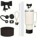Set accessori per bicchiere Stanley con copripaglia a fiocco nero e catena di farfalle - Nero